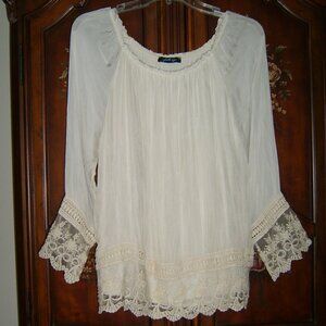 Faith + Zoe Romance Ivory Silk Blend Blouse, Size S (M?)